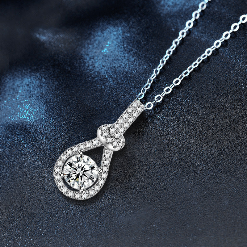S925 Sterling Silver Moissanite Diamond Inlaid Water Drop Pendant Necklace