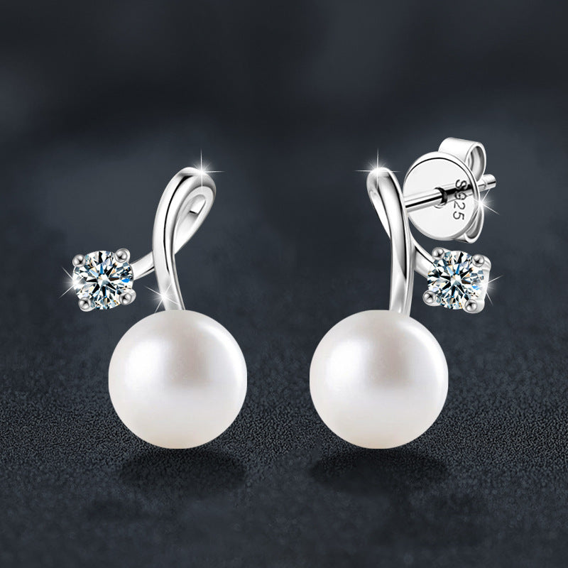 925 Sterling Silver Moissanite and Pearl Cherry Stud Earrings