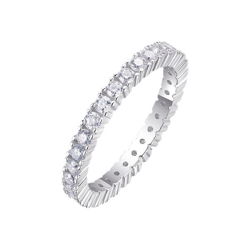 S925 Sterling Silver Closed-Band Ring Fully Set with Moissanite