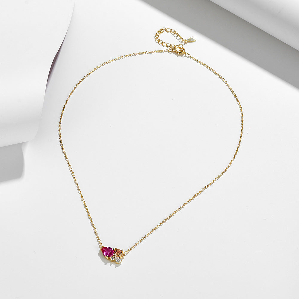 S925 Sterling Silver Ruby Clavicle Chain Zircon Necklace