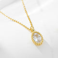 S925 Sterling Silver Plated 14K Gold Oval Zircon Pendant Necklace