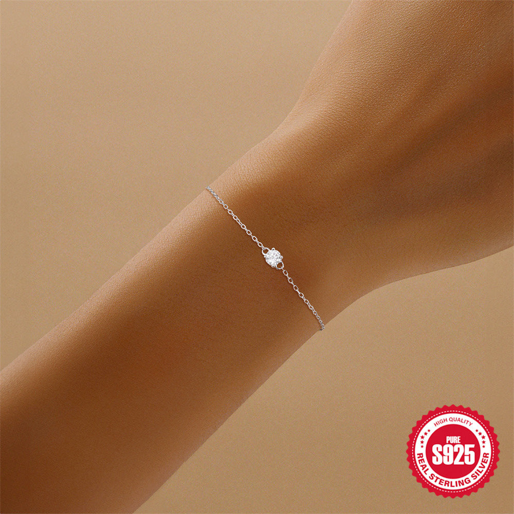 S925 Sterling Silver Solitaire Moissanite Stackable Bracelet