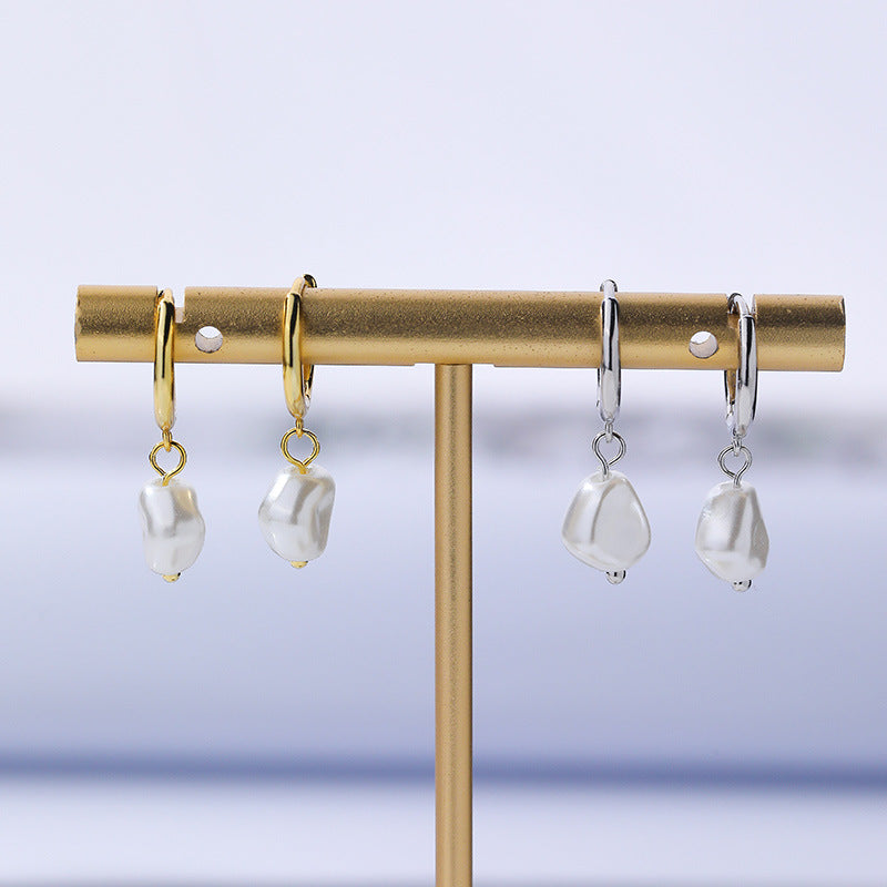 S925 Sterling Silver Pearl Hoop Earrings