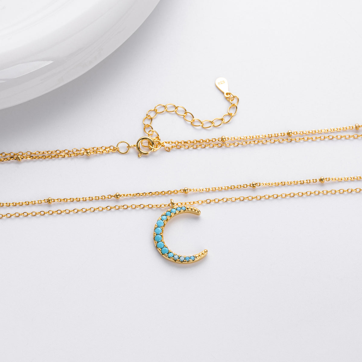 S925 Sterling Silver Moon Double Layer Necklace