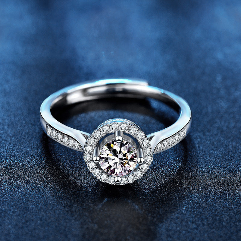 S925 Sterling Silver Moissanite Round Bag Princess Ring