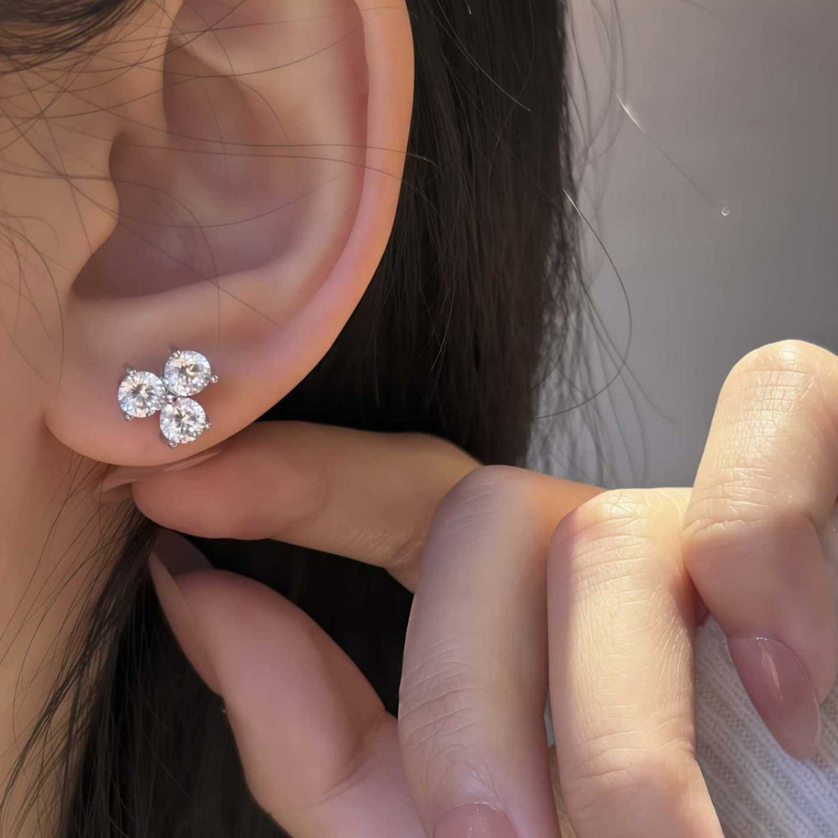S925 Silver Moissanite Clover Stud Earrings