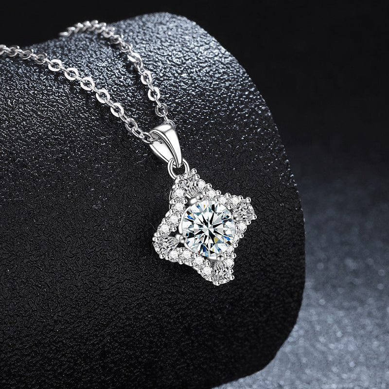 S925 Sterling Silver Moissanite Four Pointed Stars Pendant Necklace