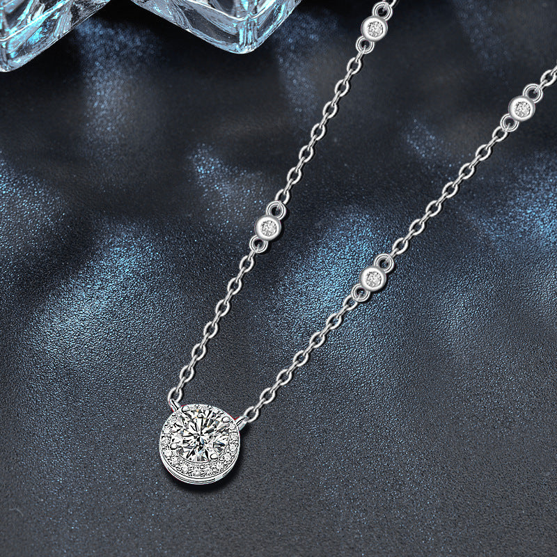 S925 Sterling Silver Moissanite Starry Sky round Bag Pendant Necklace