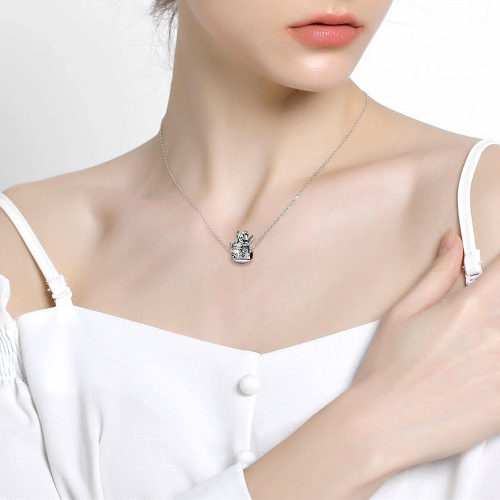 S925 Sterling Silver Bear with Honey Pot Pendant