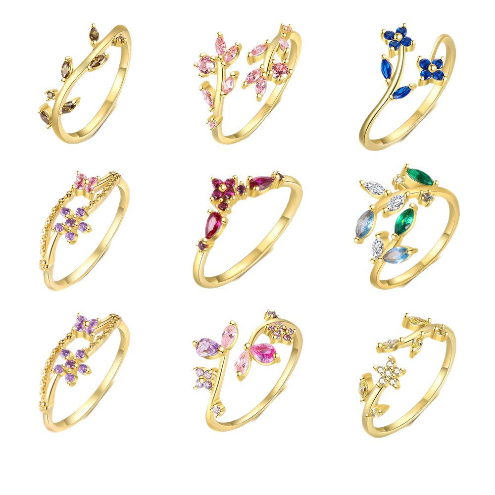 S925 Sterling Silver Open Ring with Colorful Sparkling Zirconia
