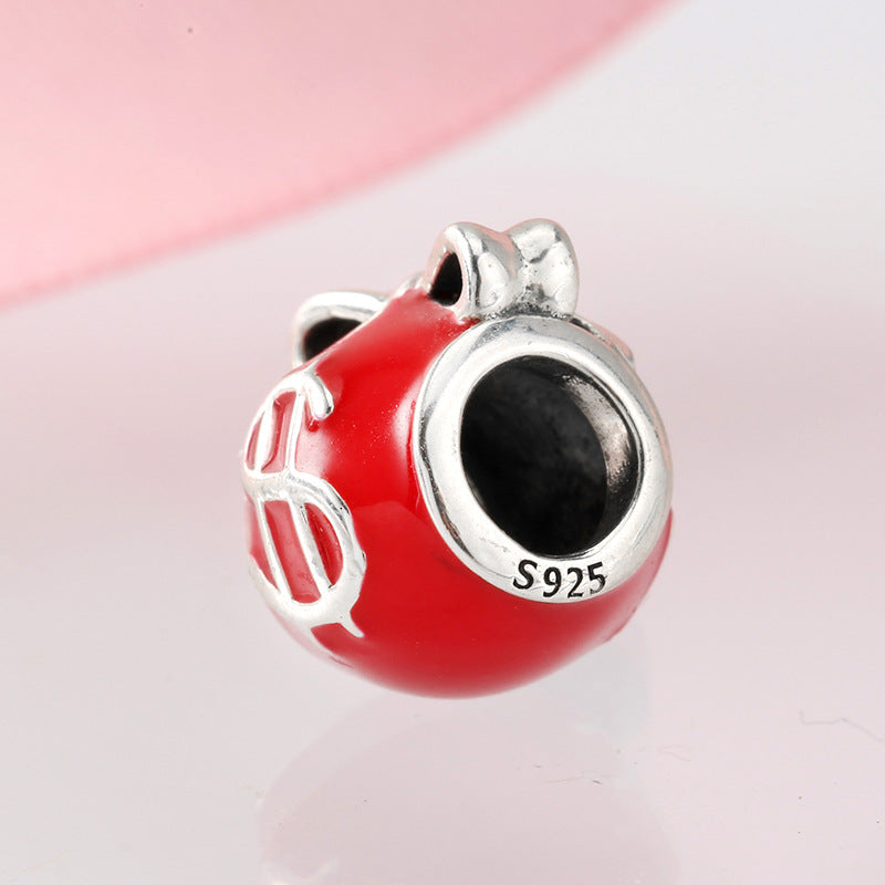 S925 Sterling Silver Red Dollar Symbol Purse Lucky Bracelet Pendant