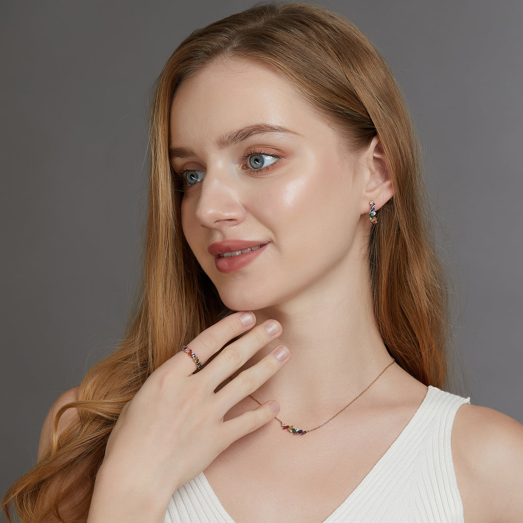 S925 Sterling Silver Gold-Plated Rainbow Zircon Ring