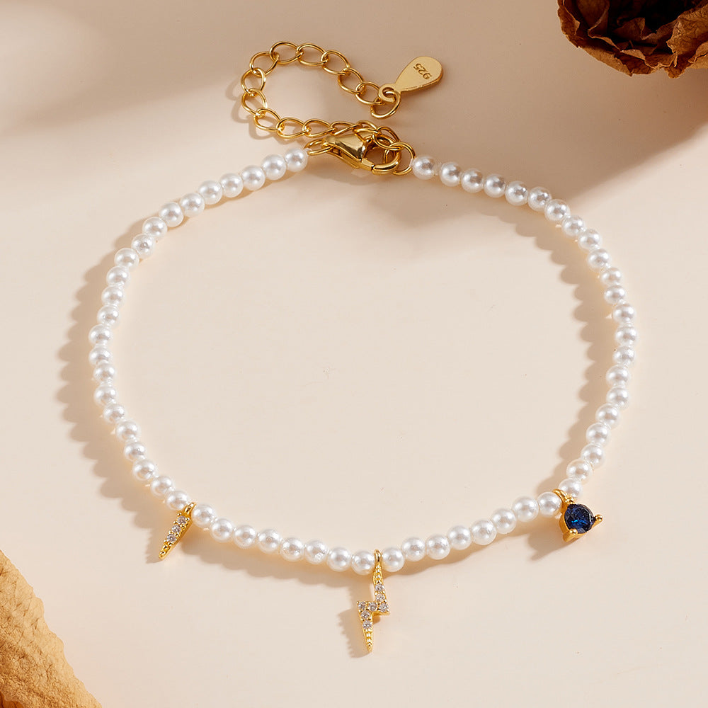 S925 Sterling Silver Zircon Inlaid Pearl Bracelet