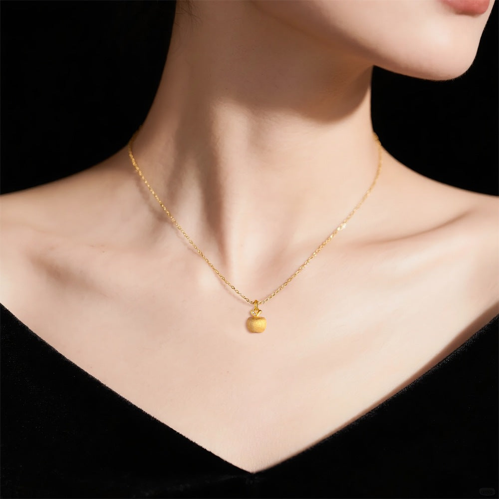 S925 Sterling Silver Matte Gold Apple Pendant Christmas Necklace