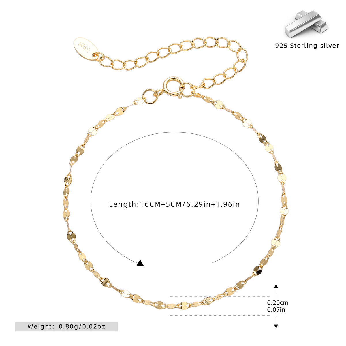 S925 Sterling Silver Sequin Bracelet