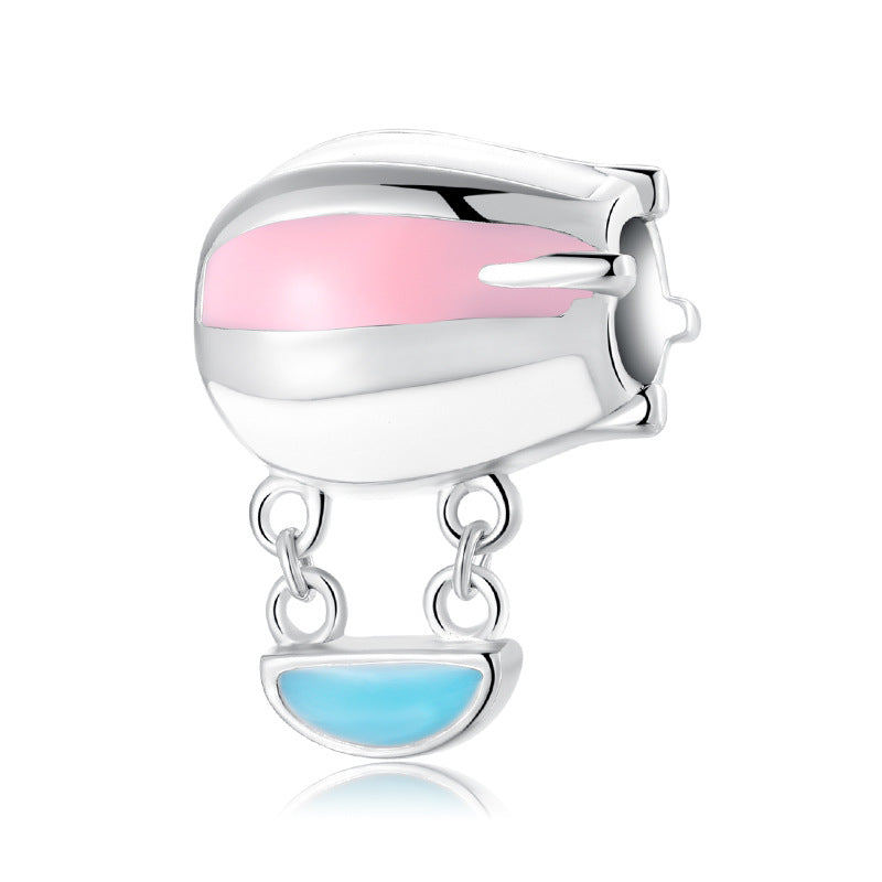 S925 Sterling Silver Pink Blue Enamel Hot Air Balloon Pendant