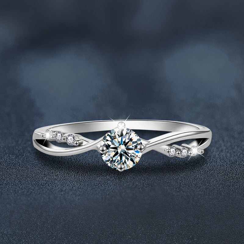 S925 Sterling Silver Classic Interwoven Four-Claw Moissanite Ring