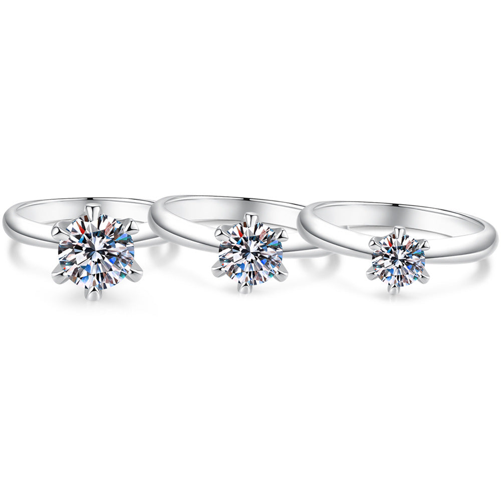 S925 Sterling Silver Six-Prong Moissanite Ring