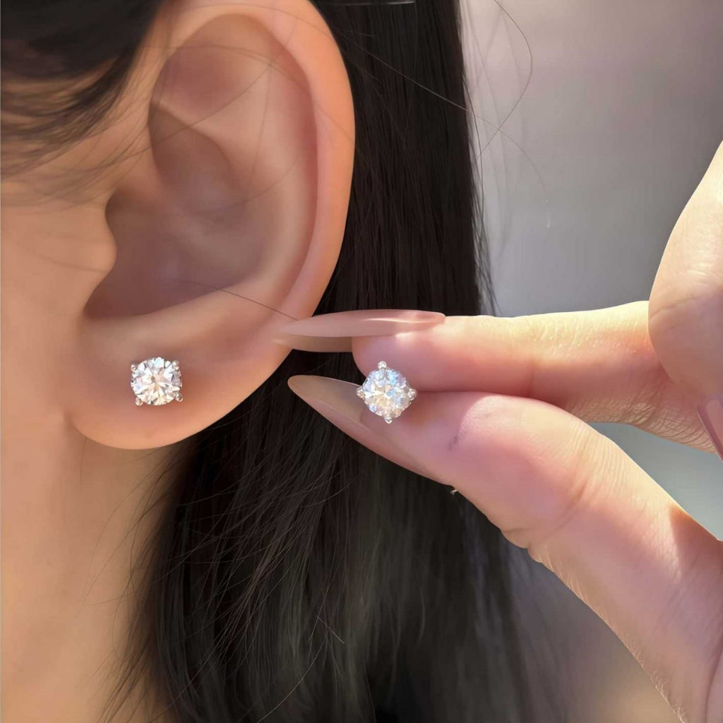 S925 Sterling Silver Moissanite "Bull Head" 4-Prong White Gold-Plated Earrings