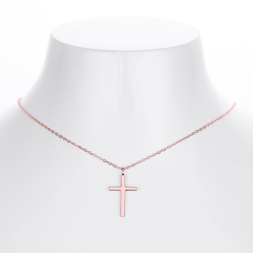 S925 Sterling Silver Simple Polished Cross Necklace