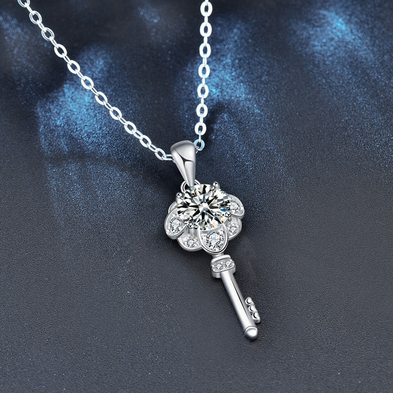 S925 Sterling Silver Moissanite Key Pendant Necklace