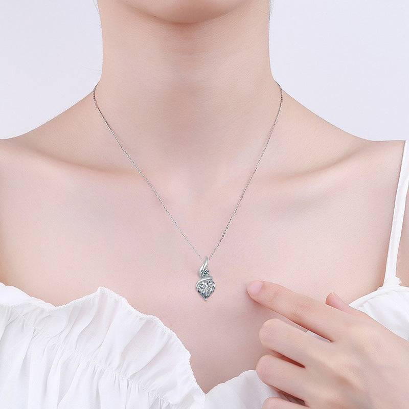 S925 Sterling Silver Heart-Shaped Moissanite Pendant Necklace