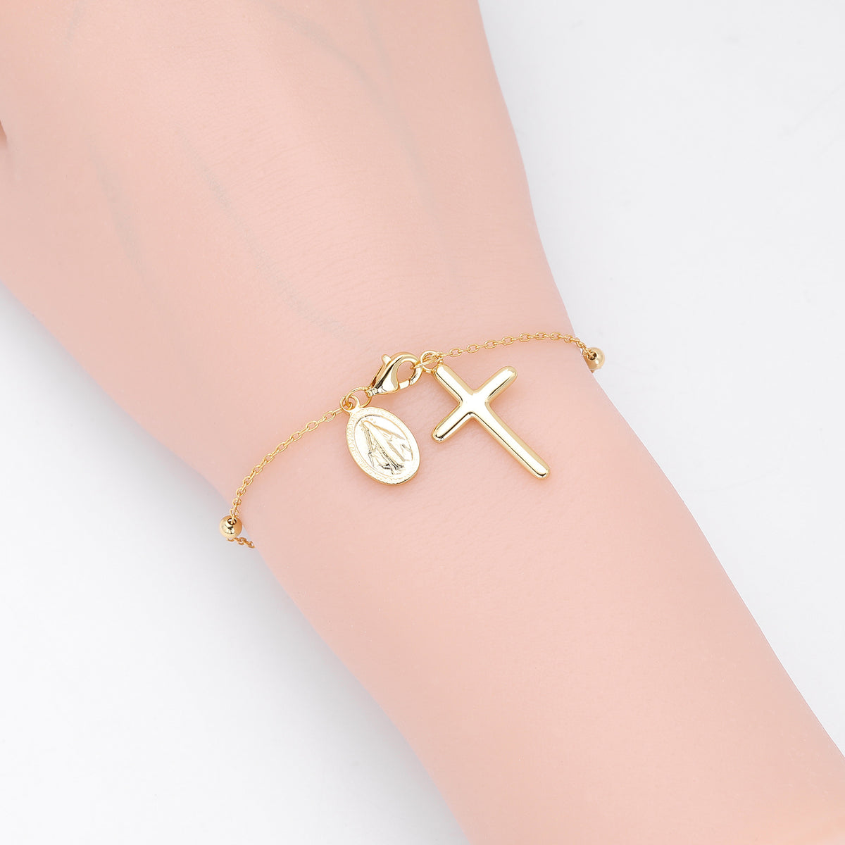 S925 Sterling Silver Rosary Cross Bracelet
