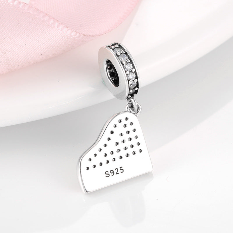 S925 Sterling Silver Piano Shaped Zircon Inlaid Pendant