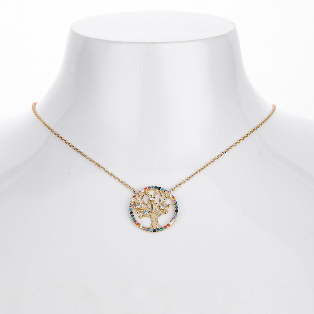 S925 Sterling Silver Colored Zircon Tree of Life Necklace