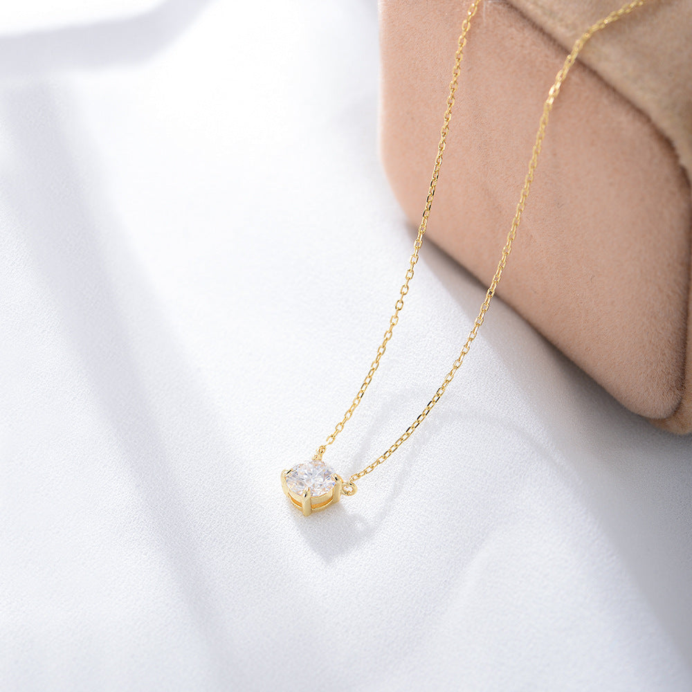 S925 Sterling Silver round Zircon Pendant Necklace