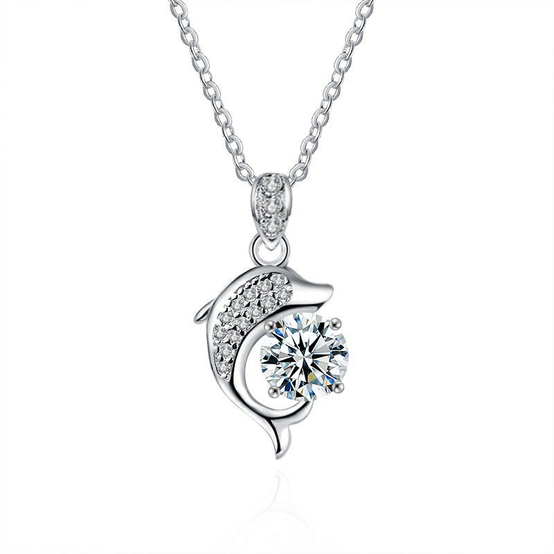 S925 Sterling Silver Moissanite Dolphin Simple Pendant Necklace