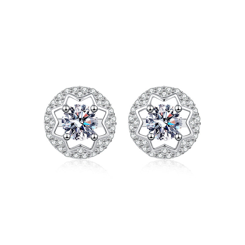 S925 Sterling Silver Star-Shaped Openwork Moissanite Four-Prong Earrings