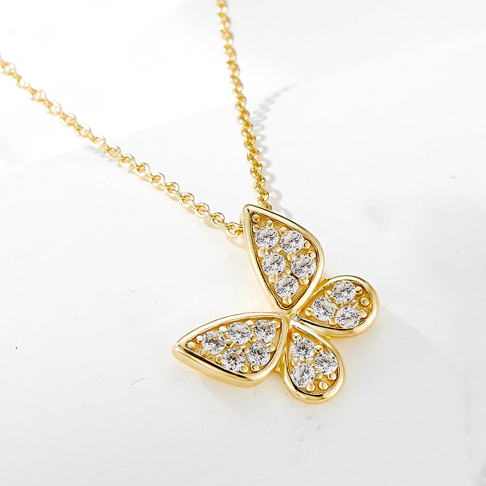 S925 Sterling Silver Zircon Inlaid Butterfly Necklace