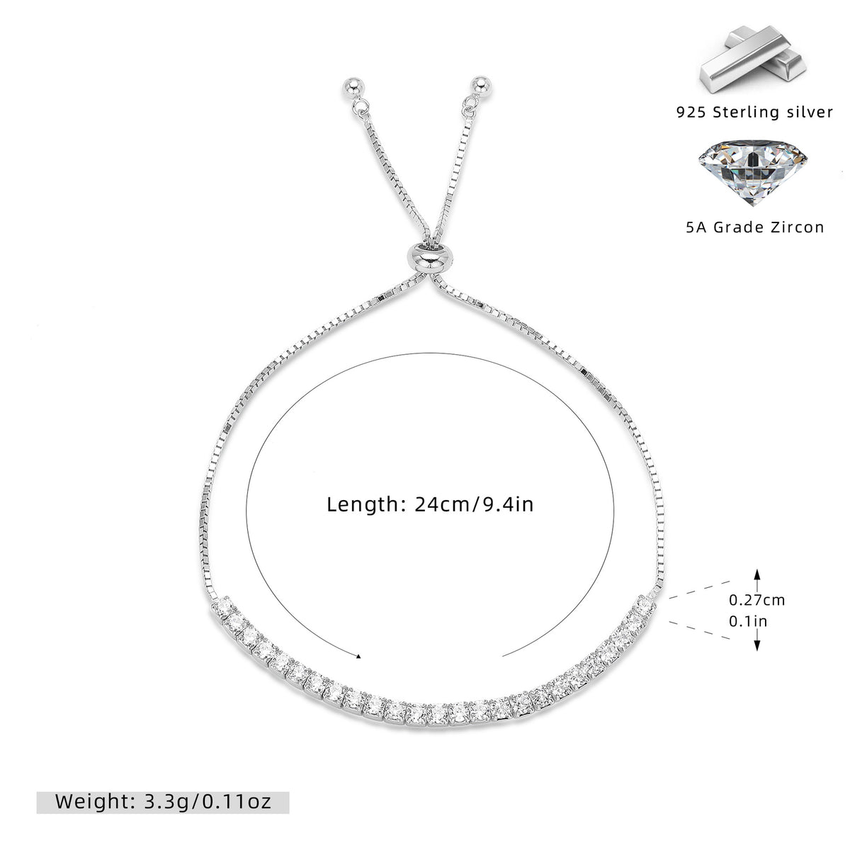S925 Sterling Silver Diamond-Accented Bracelet