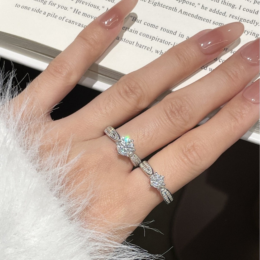S925 Sterling Silver "Starlight Queen" Ring with Colorful Moissanite