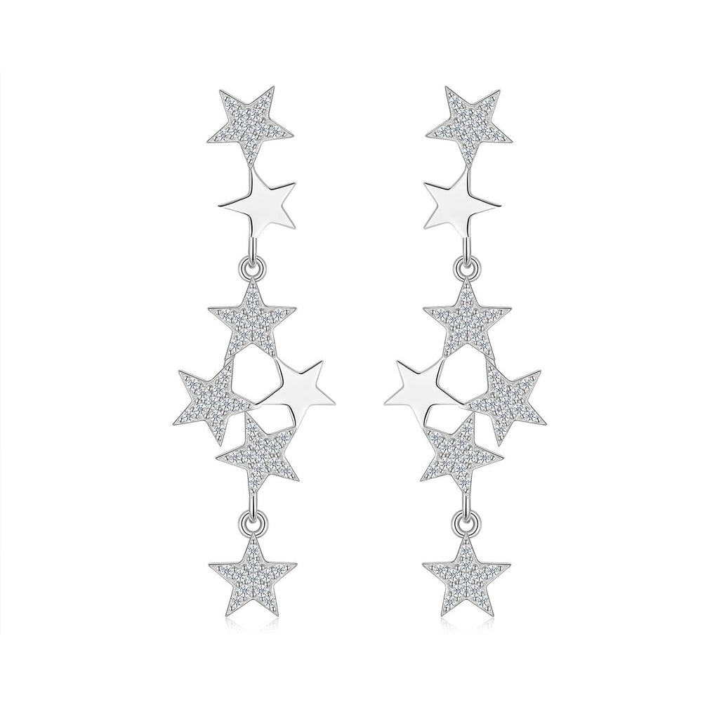 S925 Sterling Silver Long Star-Shaped Moissanite Stud Earrings