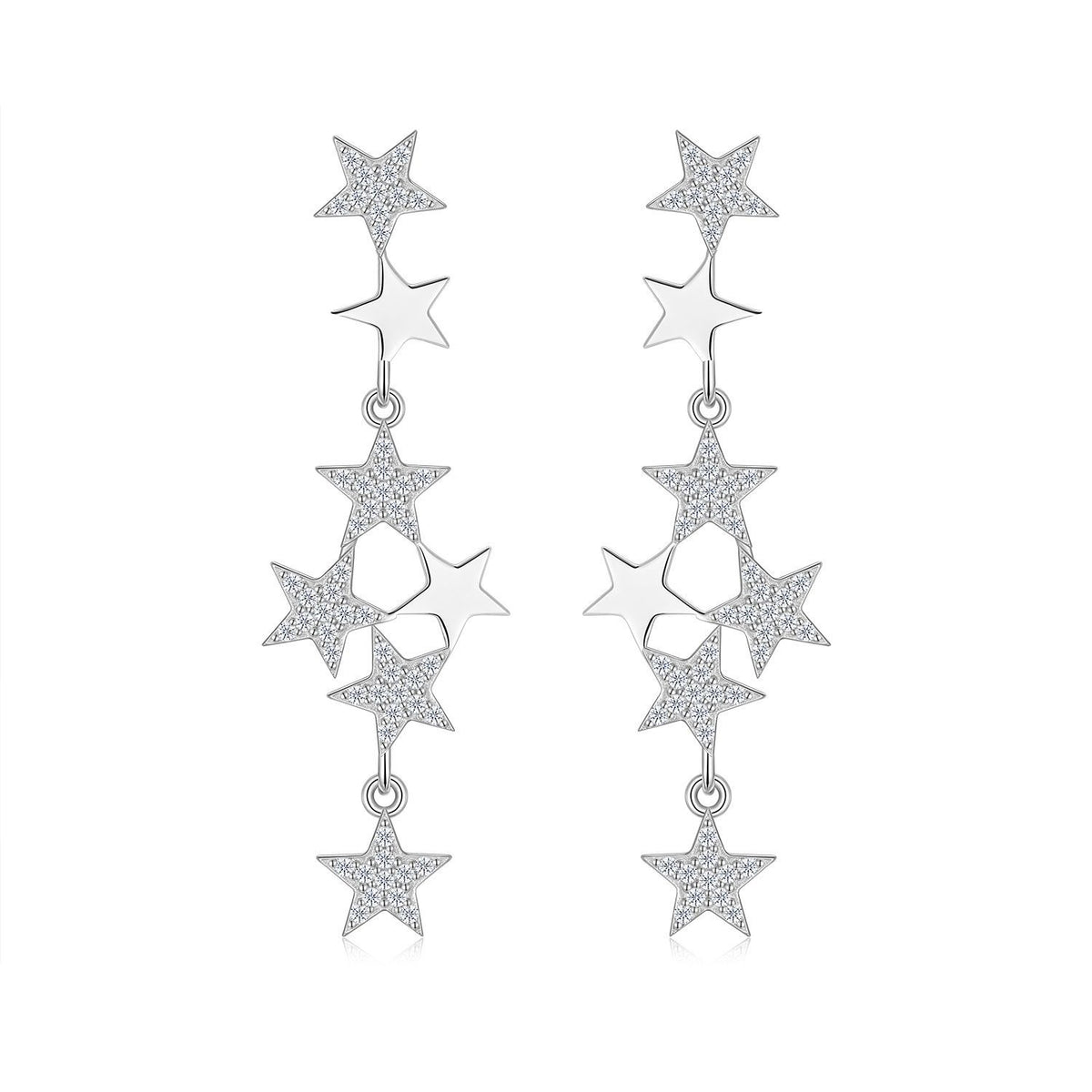 S925 Sterling Silver Long Star-Shaped Moissanite Stud Earrings