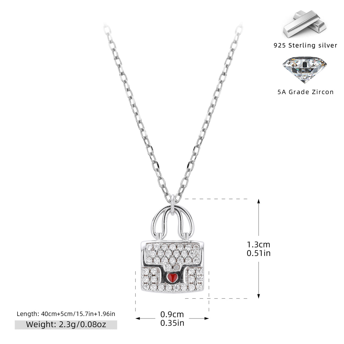 S925 Sterling Silver Fashionable Versatile Zirconia Necklace for Bags