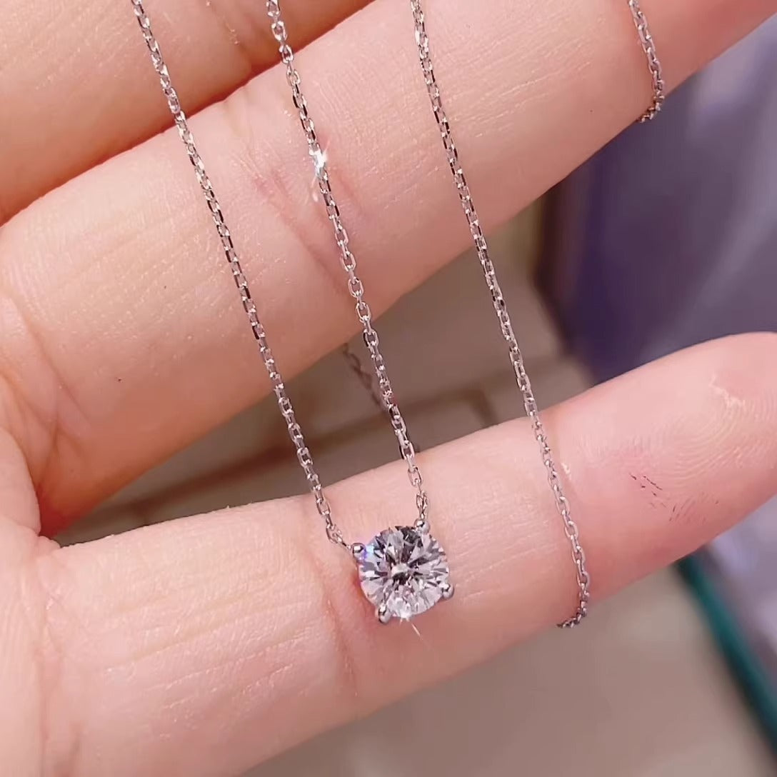 S925 Sterling Silver Moissanite Simple and Light Luxury Classic Four-Prong Necklace