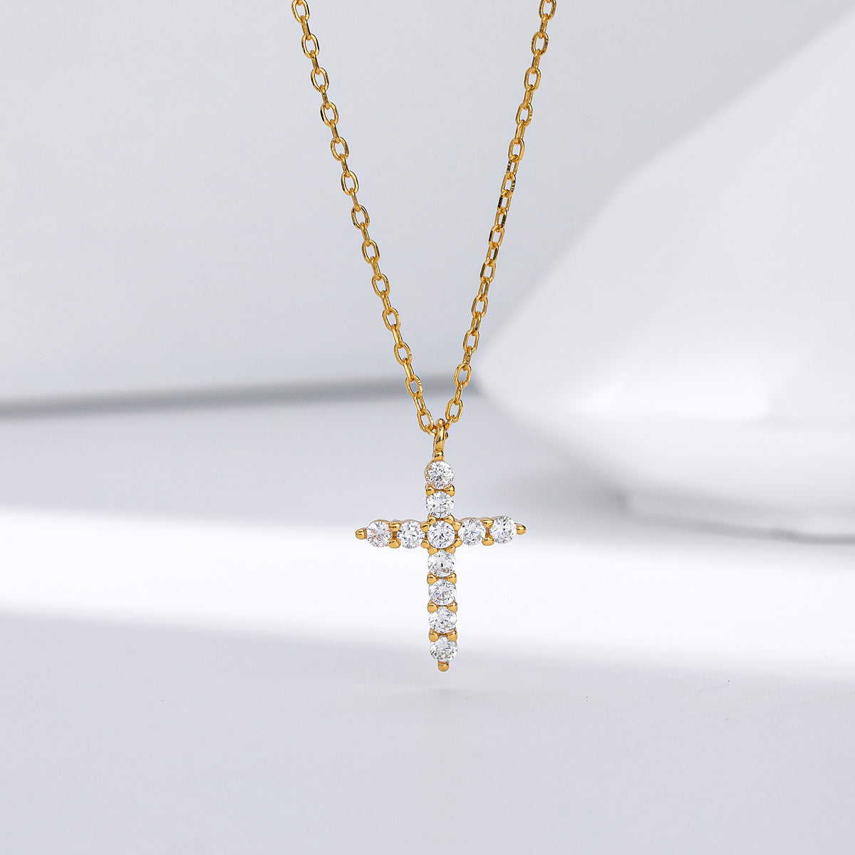 S925 Sterling Silver Faith Pendant with Zircon Cross Necklace