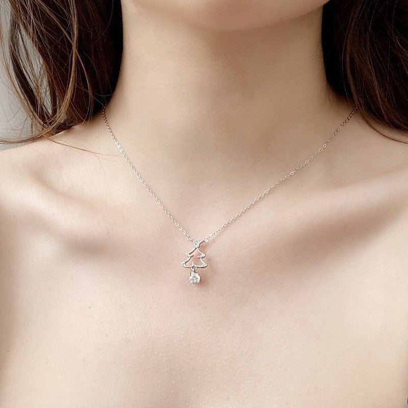 S925 Sterling Silver Moissanite Christmas Tree Pendant Necklace