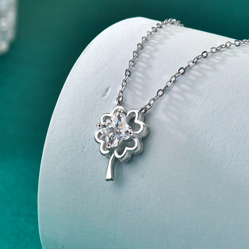 S925 Sterling Silver Moissanite Lucky Four-Leaf Pendant Necklace