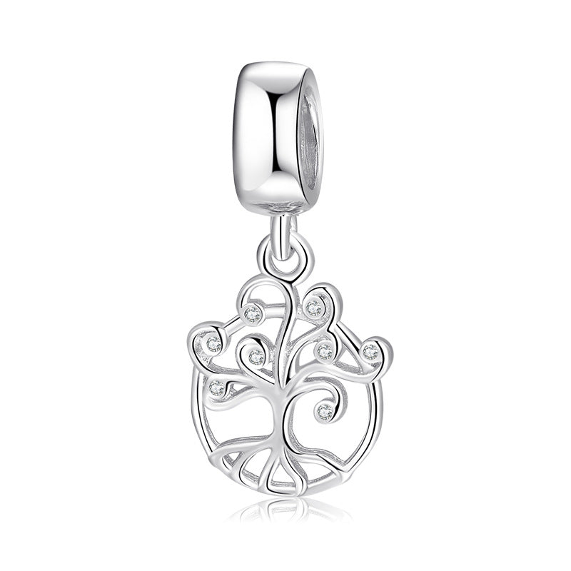 S925 Sterling Silver Hollow Design Zircon Tree of Life Pendant
