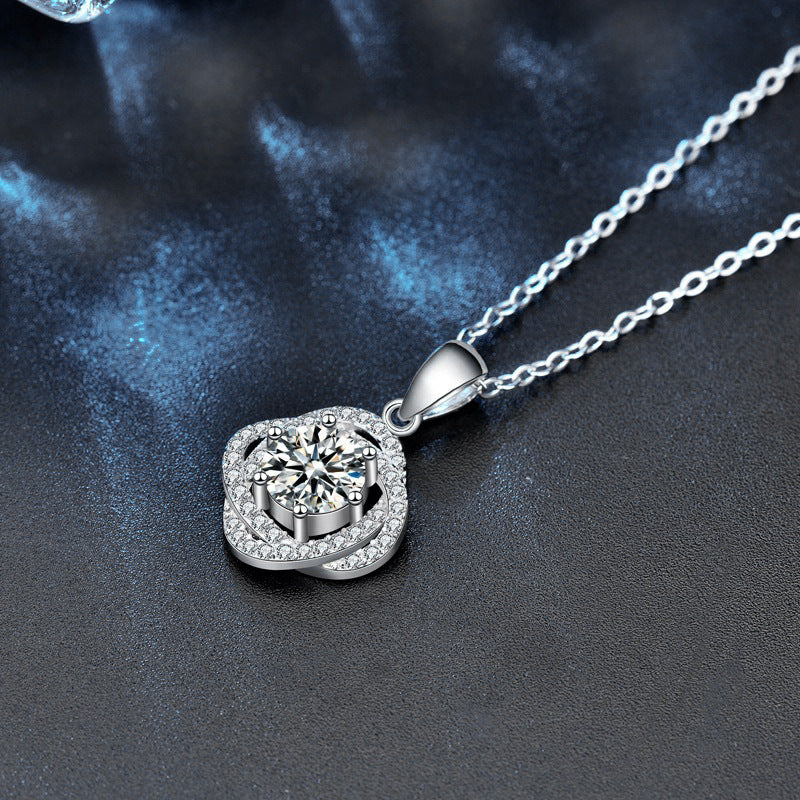 S925 Sterling Silver Moissanite Rose Clavicle Pendant Necklace