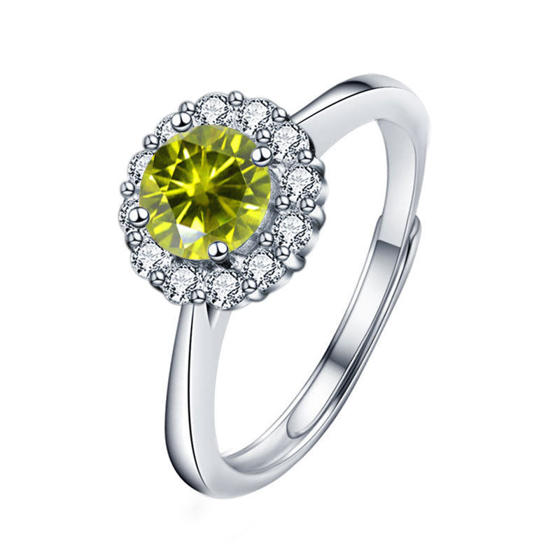 S925 Sterling Silver Moissanite Color Diamond Ring