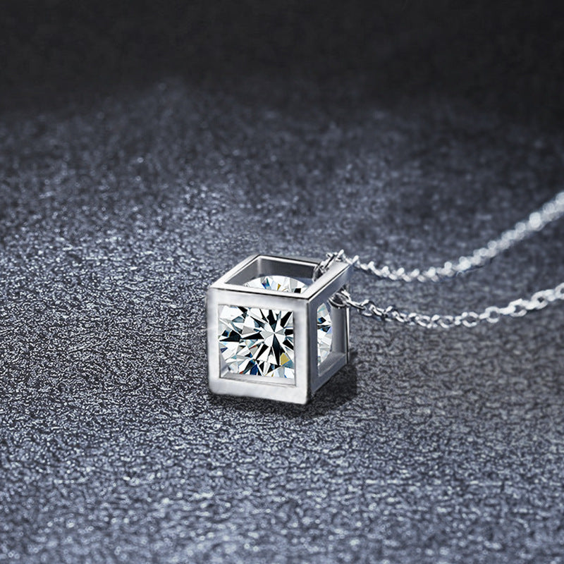 S925 Sterling Silver Moissanite Rubik's Cube Square Pendant Necklace