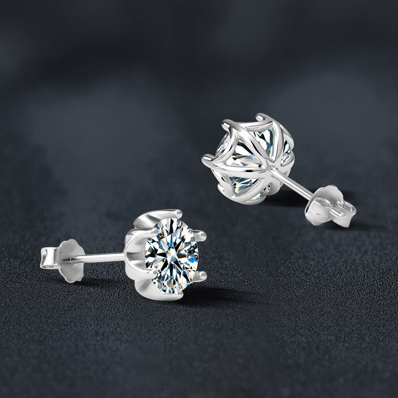925 Sterling Silver Six-Prong D-Color Moissanite Earrings