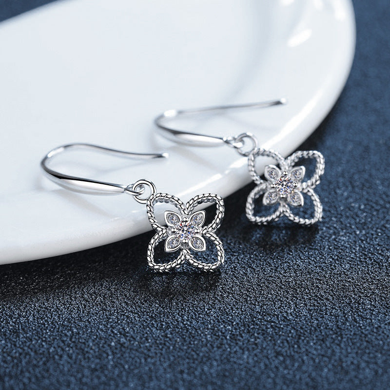 Four-Leaf Clover Earrings — 925 Sterling Silver & Moissanite Jewelry