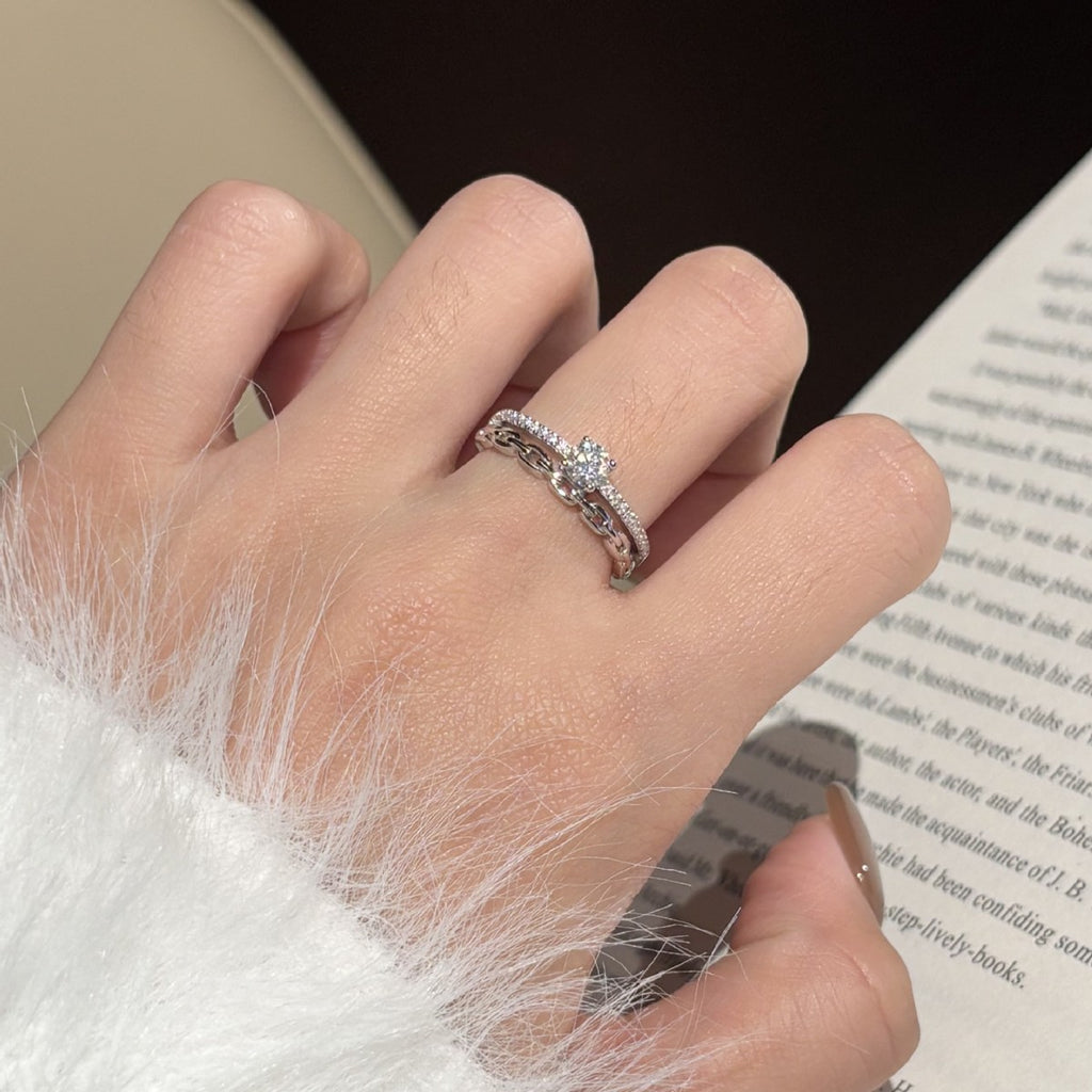S925 Sterling Silver Chain-Style Moissanite Ring