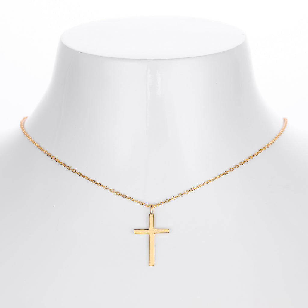 S925 Sterling Silver Simple Polished Cross Necklace